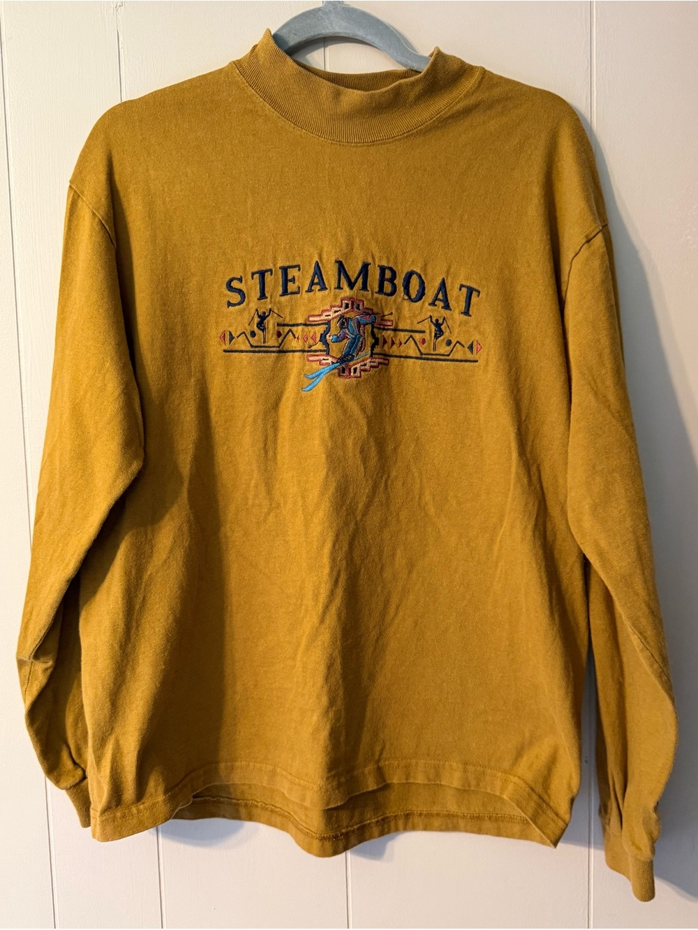 Vintage Steamboat Colorado Mock Neck Long Sleeve T-Shirt Made in USA Size M